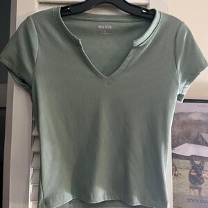Green Hollister Cropped Shirt V neck